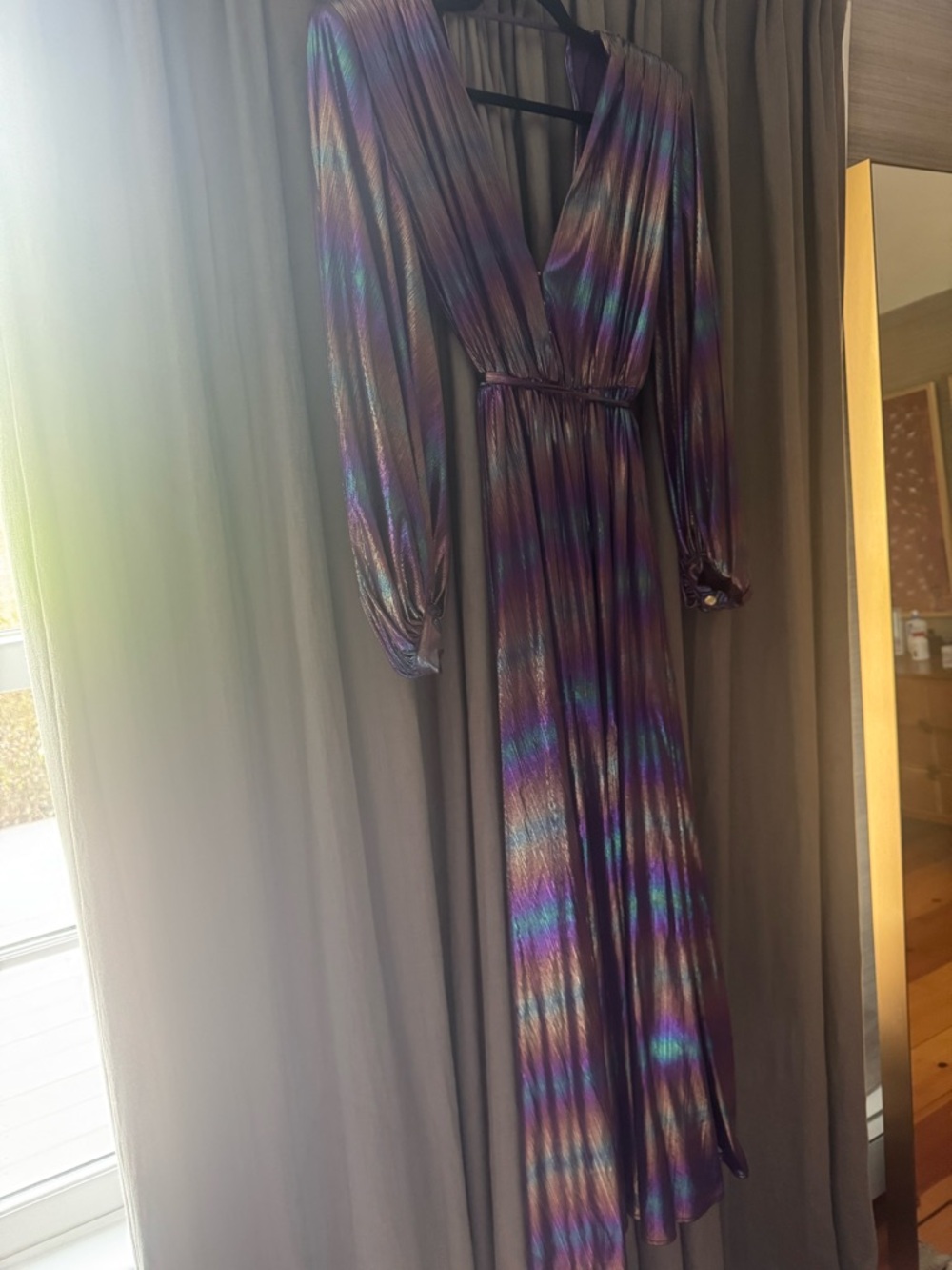 Bronx and Banco Purple Deep V LongSleeve Maxi Dress